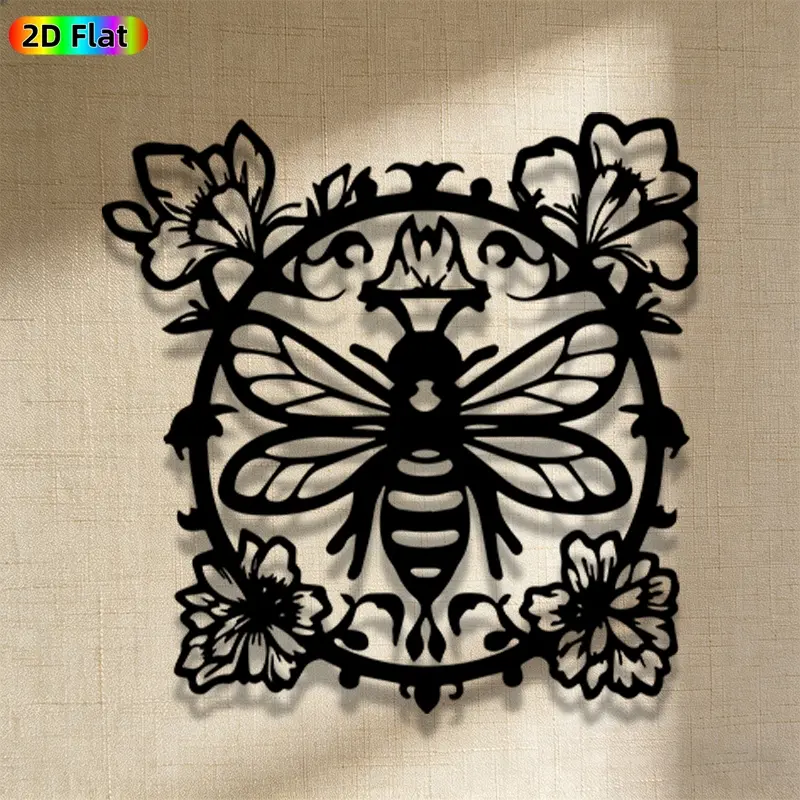 1pc Romantic Bee with Flowers Metal Wall Art, Romantic Bee with Flowers Statue Mural, Iron Craft, Perfect for Living Room, Garden, Indoor/Outdoor Decor, Intricate Craftsmanship, Artistic Metalwork, Valentine's Decor, Ideal Gift for Nature Lovers
