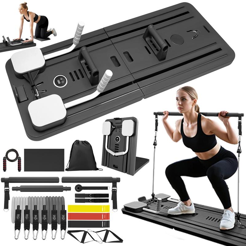 homimanor Pilates Reformer Machine, Multifunctional Abdominal Board with Pilates Bar and Resistance Bands Kit for Core & Full Body Training, Portable Pilates Board Equipment for Home Workout