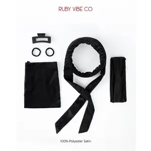 [RUBY VIBE CO] Heatless Curling Rod Headband Kit – Velvet Overnight Curls Set for Long Hair, Soft No Heat Styling