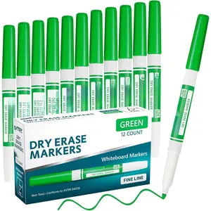 Green Dry Erase Markers Fine Tip, 12 Count Whiteboard Markers, Fine Tip Dry Erase Marker Bulk Classroom Pack White Board Marker for Teachers and Students