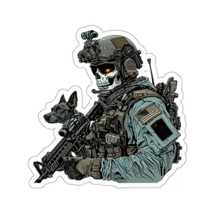 Tactical Skeleton Crew SF K9 Handler Sticker, Military Dog Unit Vinyl Decal, Special Forces Warrior Skull Art, Combat Gear Sticker for Laptop, Car, Helmet & Tactical Equipment Decor