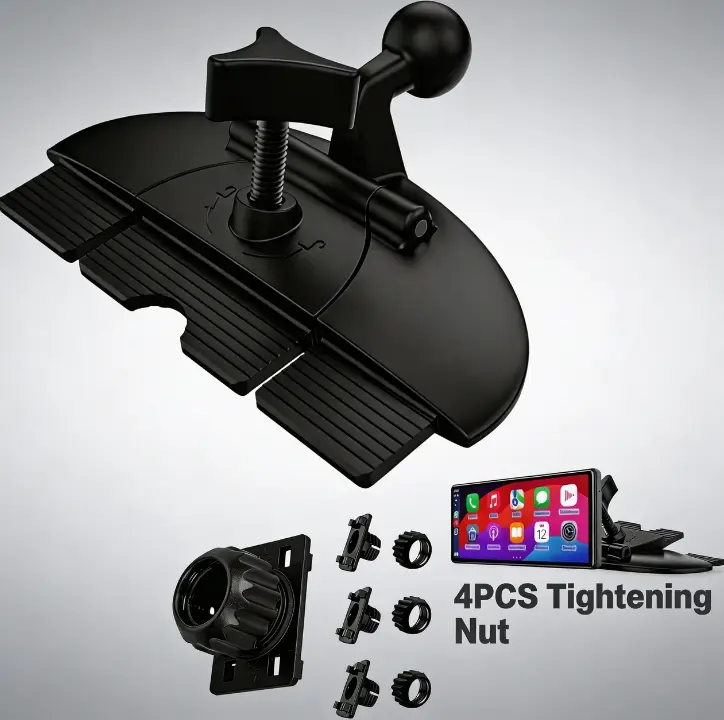 Durable CD Slot Car Mount, Universal & Adjustable Holder with Standard 17mm Ball Adapter for 4"-11" GPS, CarPlay Screens & Phones, Universal Compatibility