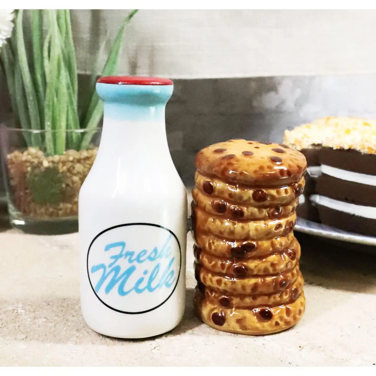 Ebros Breakfast Milk & Chocolate Cookies Magnetic Ceramic Salt Pepper Shakers