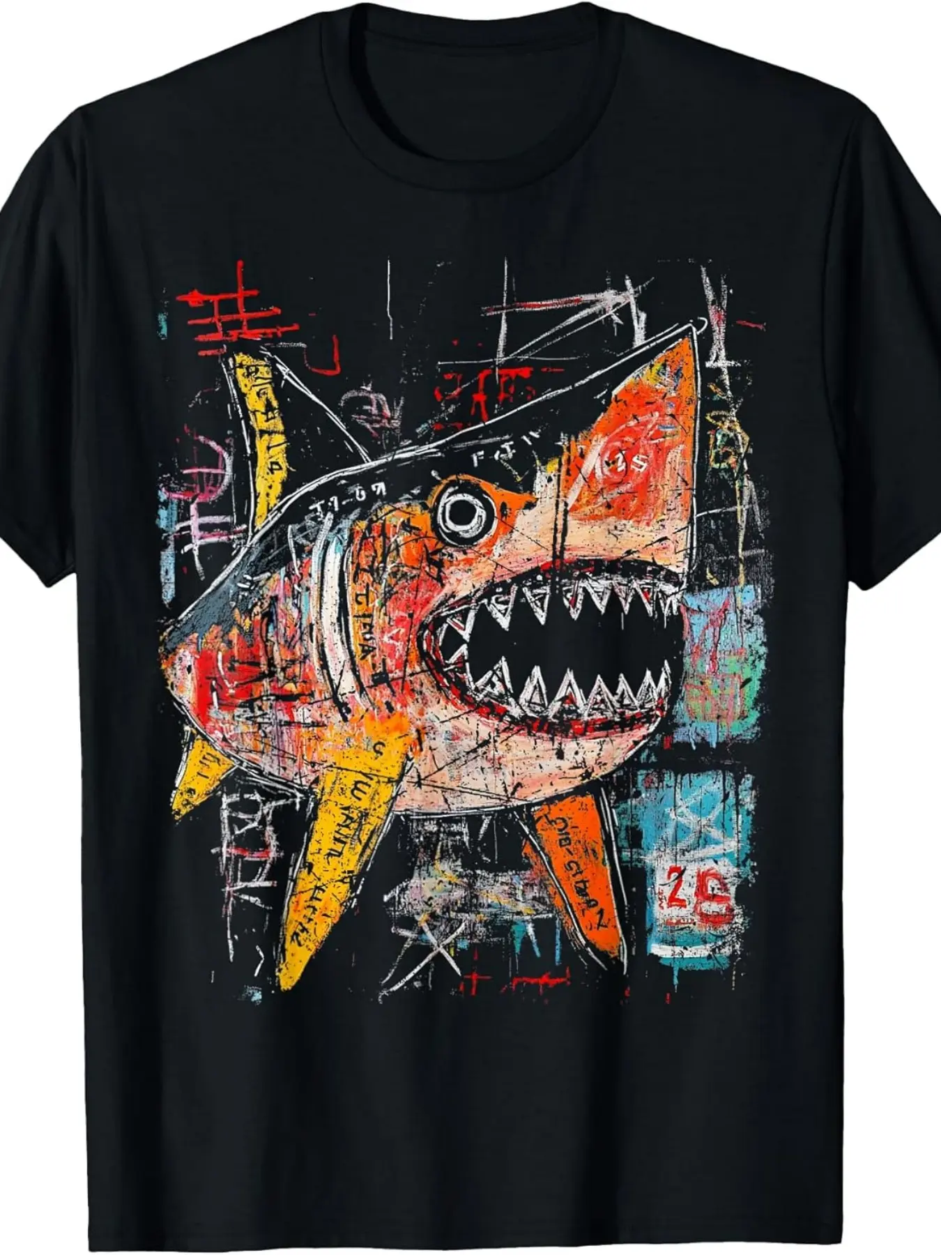 Pop Art Style Shark 90S Graffiti T-Shirt Same Style for Men And Women 2026 Summer Short-Sleeved Printed T-Shirt Pure
