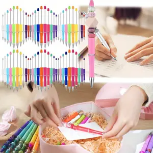 60 Packs Mixed Color DIY Handwriting Pen Set, Plastic Beadable Black Ink Ballpoint Pens for Office School Supplies for Teachers DIY Making Graduation Gifts