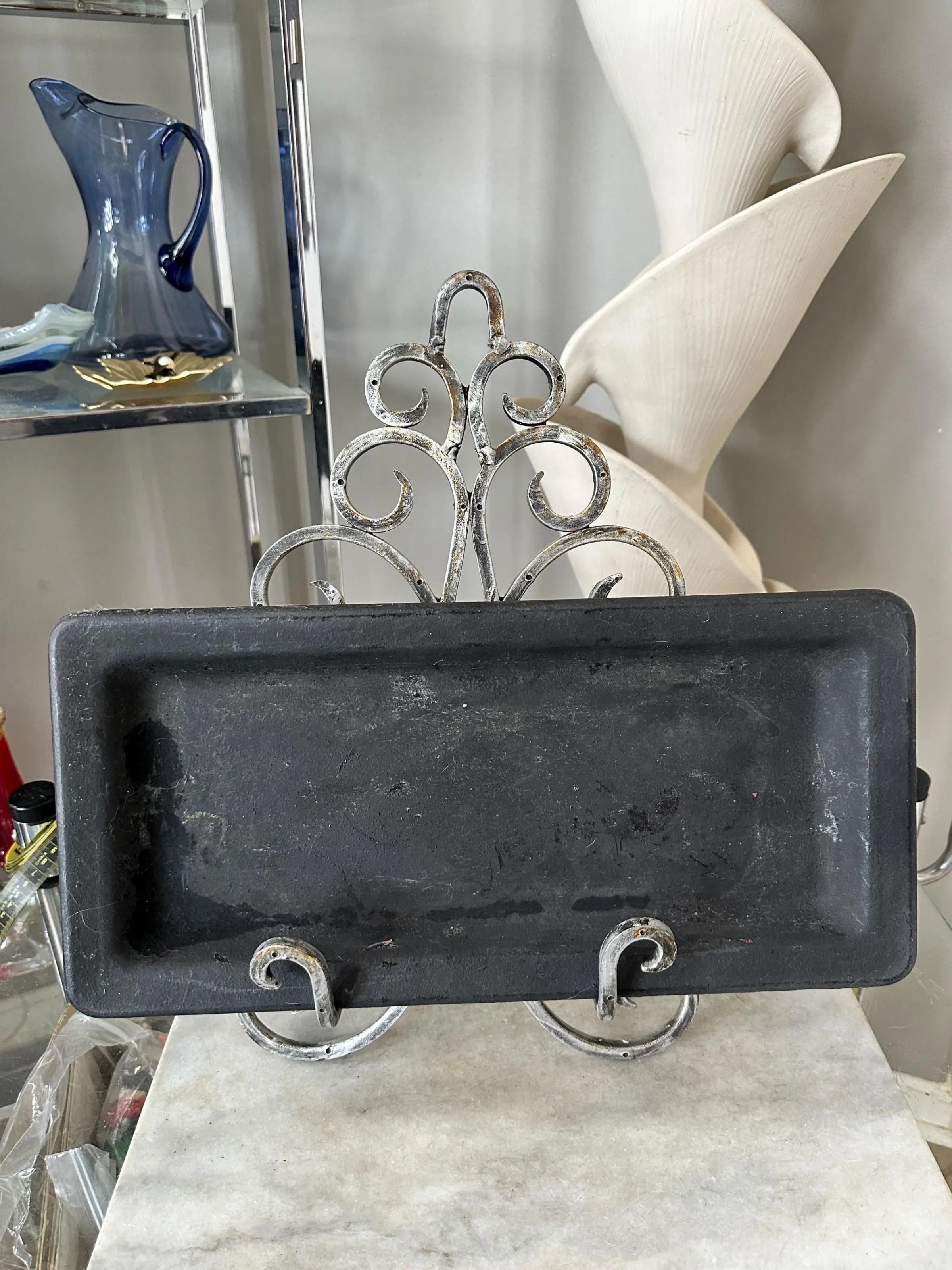 Rustic Black Wooden Tray – Farmhouse Dough Board, Early 20th Century