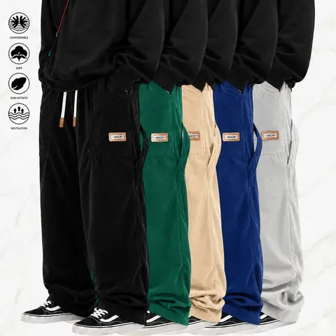 Men’s Sohochic Textured Woven Corduroy Pants - Adjustable Drawstring Waistband, Regular Fit, Solid Color, All-Purpose Mens Wardrobe Staples, Casual All-Season Bottoms for Office, Leisure, Adjustable Drawstring Men's Pants