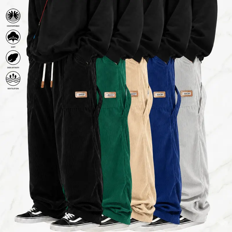 Men’s Sohochic Textured Woven Corduroy Pants - Adjustable Drawstring Waistband, Regular Fit, Solid Color, All-Purpose Mens Wardrobe Staples, Casual All-Season Bottoms for Office, Leisure, Adjustable Drawstring Men's Pants
