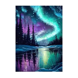 Starry Night Stamped Cross Stitch Kits - Needlepoint Counted Cross Stitch Kits for Beginner Adult Crossstitching Printed Dimensions Scenery Patterns Stitch Embroidery Kits Arts and Crafts Aurora Borealis Design