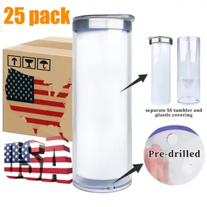 25pack(sold by case),20oz White sublimation blanks DIY glitter snow globe tumblers, 20oz 304 stainless steel straight storyboard tumblers, snow globe 20oz coffee travel mugs for sublimation and UV dtf wraps Bottle Drinkware Containers Flasks