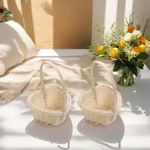 Two Heart-Shaped Woven Plastic Baskets - Gentleman-Style Floral Wedding Decorations, Suitable for Young People'S Baptism Ceremonies, Rituals, Parties, And Family Event Decor, Small Storage Baskets