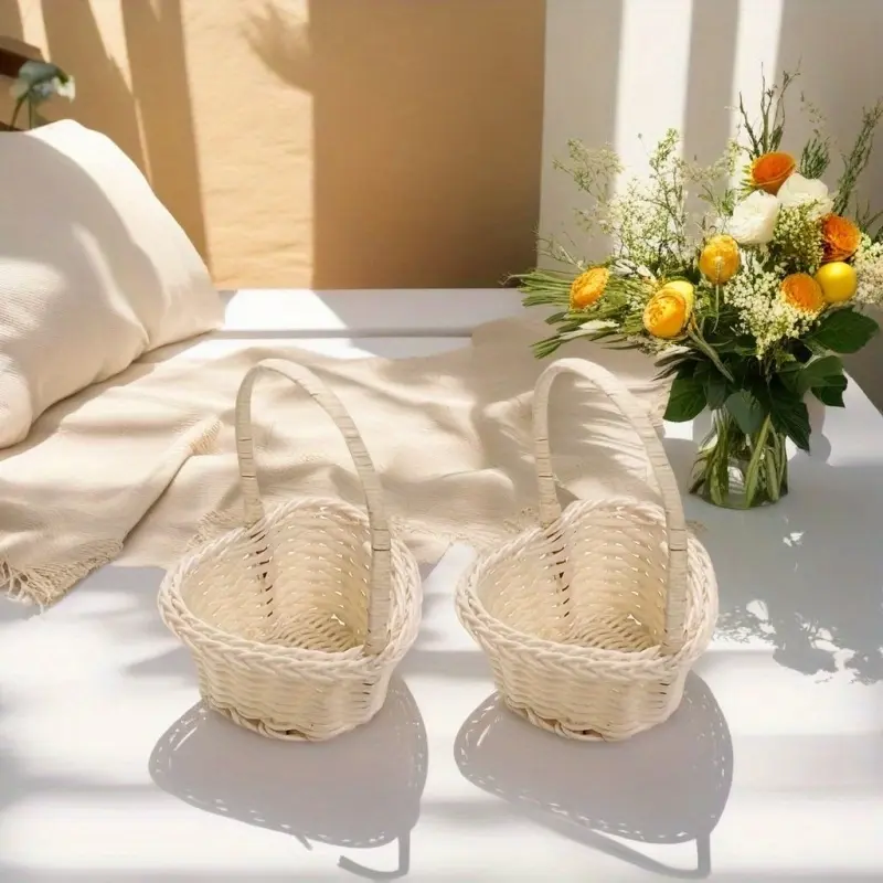 Two Heart-Shaped Woven Plastic Baskets - Gentleman-Style Floral Wedding Decorations, Suitable for Young People'S Baptism Ceremonies, Rituals, Parties, And Family Event Decor, Small Storage Baskets, Decorative Baskets, Basket Set