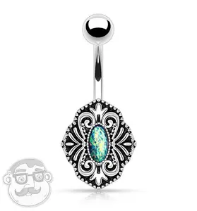 Vintage Floral With Green Opalite Belly Button Ring