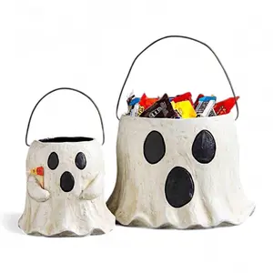 Haind Painted Paper Mache Ghost Treat Buckets | 2 Sizes