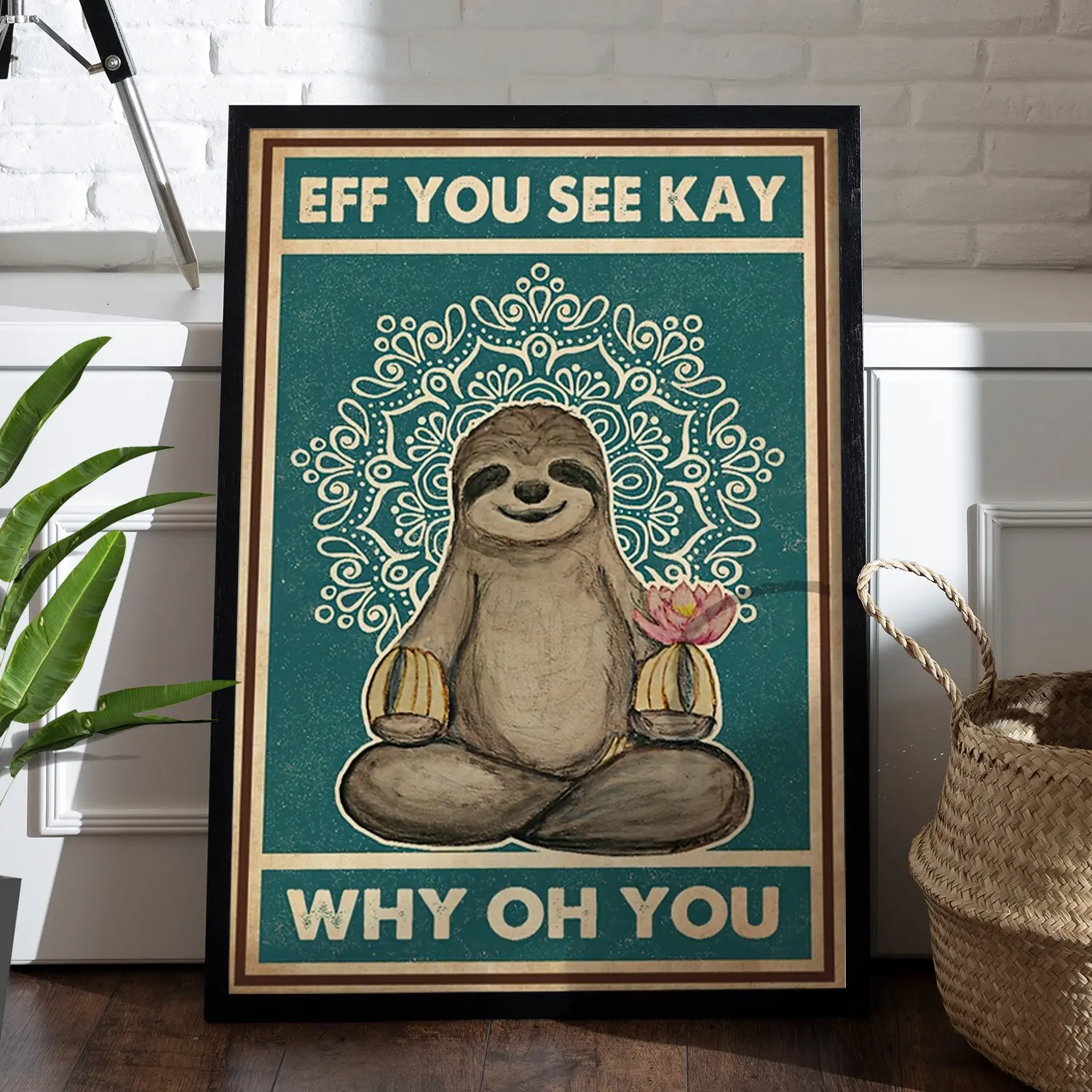 JamaineVintage Eff You See Kay Why Oh You Cute Sloth And Yoga Funny Print Wall Art Decor Vintage Poster