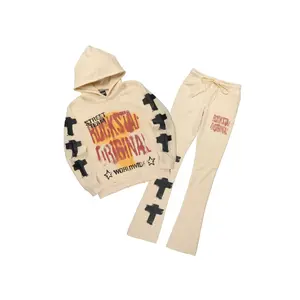 Crest Beige Hoodie/Stacked Pant Track Set