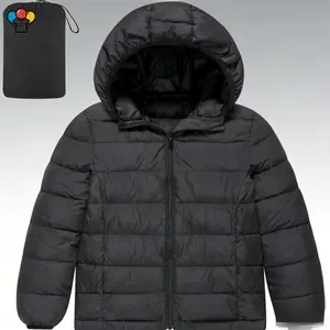 HER-Boys Winter Coat 4-16 Years Lightweight Puffer Jacket Kids Hooded Packable Down alternative Outerwear Warm Windproof for School Outdoor Activity