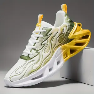 [Men's Lightweight Sports Shoes] Lightweight Breathable Men's Lace-Up Sports Shoes | Low-Top Mesh Running Shoes with EVA Cushioning, White/Green/Yellow Colorway for Gym, Outdoor Walking & Training |