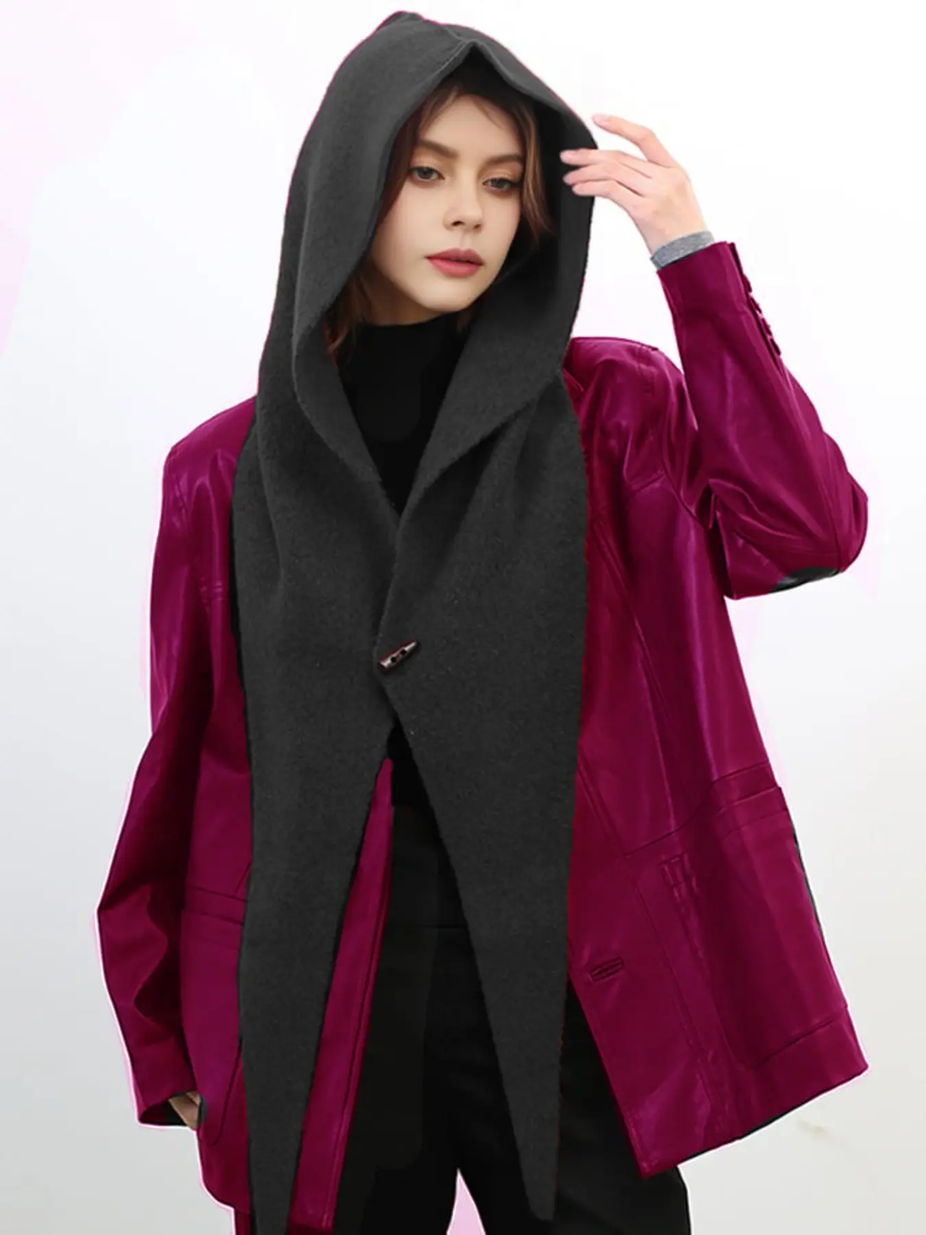 Women's 100% Pure Wool Shawl with Horn Buttons, Fall Winter Fashion Warm Multifunctional Knitted Scarf Hat Set Scarf Head Wrap Casual Soft Scarf