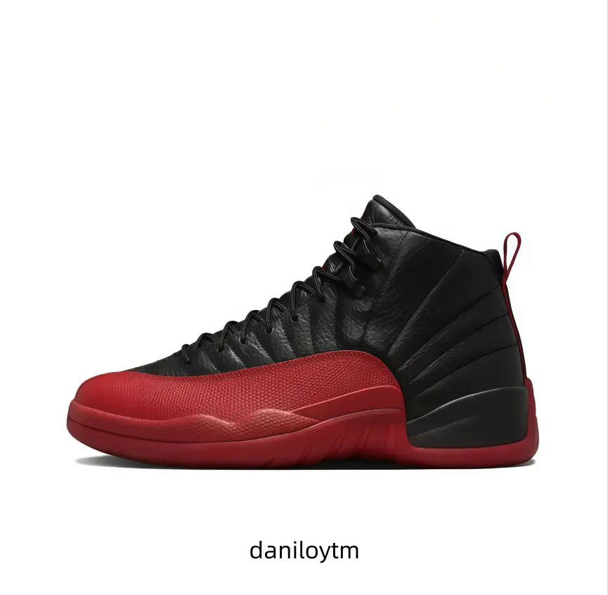 Unisex Black Red Retro High Top Basketball Sneakers, Smooth Leather Upper with Textured Panels, Lace Up Streetwear Shoes, Cushion Sole for Sports and Daily Wear