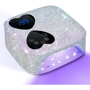 UV LED Nail Lamp Cordless, 80W Rechargeable UV Light for Gel Nails, Professional Gel Light Dryer with 5 Timers & Mirror Base, Sparkling Rhinestones Diamond Curing Lamp for Salon & Home for Gifts for Women