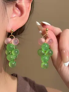 Cute Summer Clear Dopamine Grape Bead Earrings, New Luxury Unique High-End Versatile Studs, Silver Needle Ear Jewelry