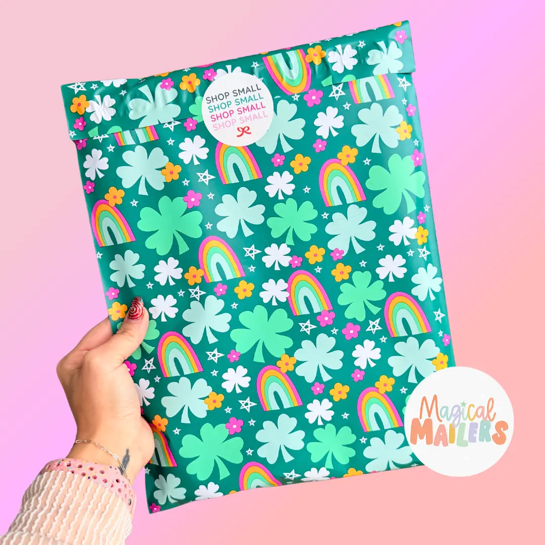 Magical Mailers 10x13in Shamrock Shuffle Poly Mailer, Postal Supplies, Office Stationery Supplies, Envelopes for Computers & Office Equipment