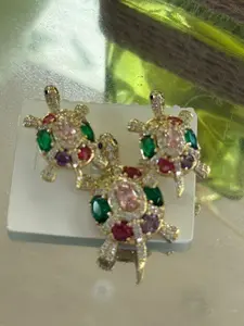 Turtle Pendant & Earrings Set in Gold-Plated Alloy with Multicolor Cubic Zirconia Stones for Any Occasion Sparkling Playful Design jewelry