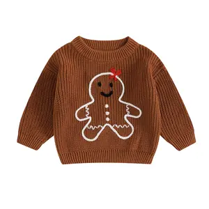 Canrulo Baby Girl Boy Cute Gingerbread Man Embroidery Long Sleeve Oversized Sweater Newborn Infant Christmas Outfits
