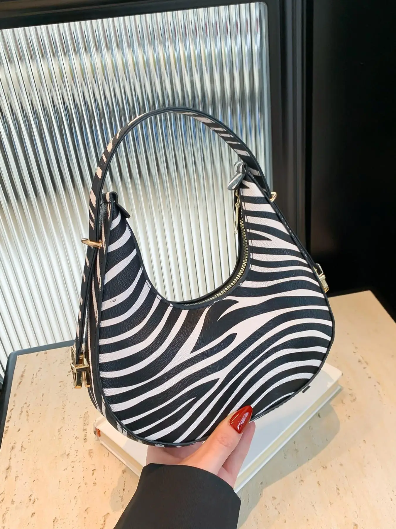 Women's Fashion Leopard/Zebra Stripe Pattern Half Moon Bag, Y2K Trendy Hobo Bag, Casual Versatile Handbag, Trendy All-match Underarm Bag for Daily Use