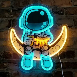 Creative Astronaut Acrylic Neon Light, Fun Ambient Decorative Wall-Mounted Adjustable USB Powered Lamp, Blue Glow, Ideal for Gaming Room, Kids' Room, Party Decor