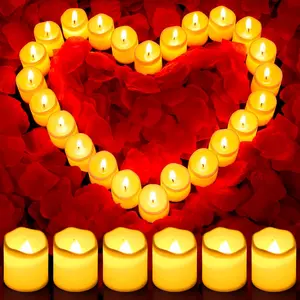 1000 Pcs Artificial Rose Petals with 24 Pcs Heart Flameless Candles Battery LED Tea Lights Candles Set Valentine's Day Wedding Anniversary Decoration