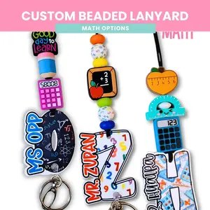 Math Teacher Lanyard with 3mm Acrylic Charms, Signature Series Badge Holder, Teacher Appreciation Gifts for Office Identification Supplies