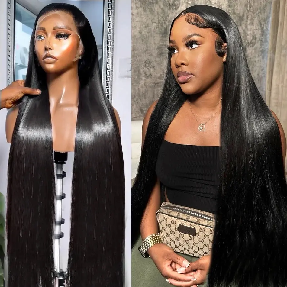 200 Density 30 40 Inch Bone Straight 13x6 HD Transparent Lace Frontal Human Hair Wigs Brazilian 13x4 Lace Frontal Wig For Women