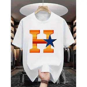 Houston Baseball Design, Suitable for Machine Washing, Ideal for Team Activities & Gatherings, Casual Look, Daily T-Shirt