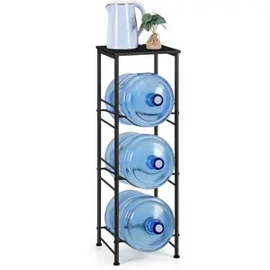 Water Jug Holder Stand 5 Gallon Water Bottle Holder Organizer With Shelf, Heavy Duty 3 Tier Water Bottle Storage Rack for Kitchen, Office, Living Room, Black