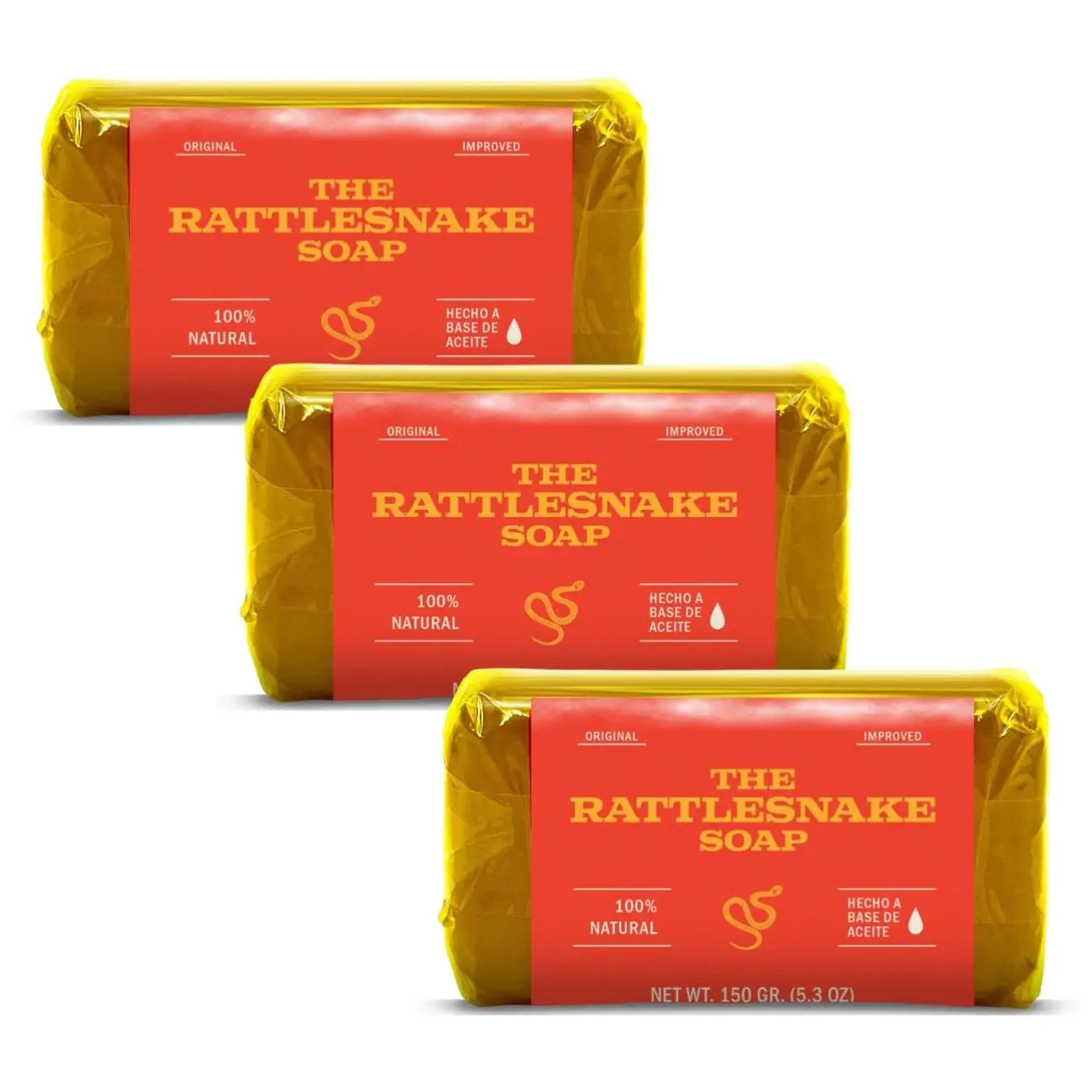 The Rattlesnake Soap 3 Pack - 150g Each - 100% Natural a Base de Aceite Jabon Vibora - Handcrafted in Mexico - Coconut Palm Seed Oil & Glycerin - Big Size Bar Soap