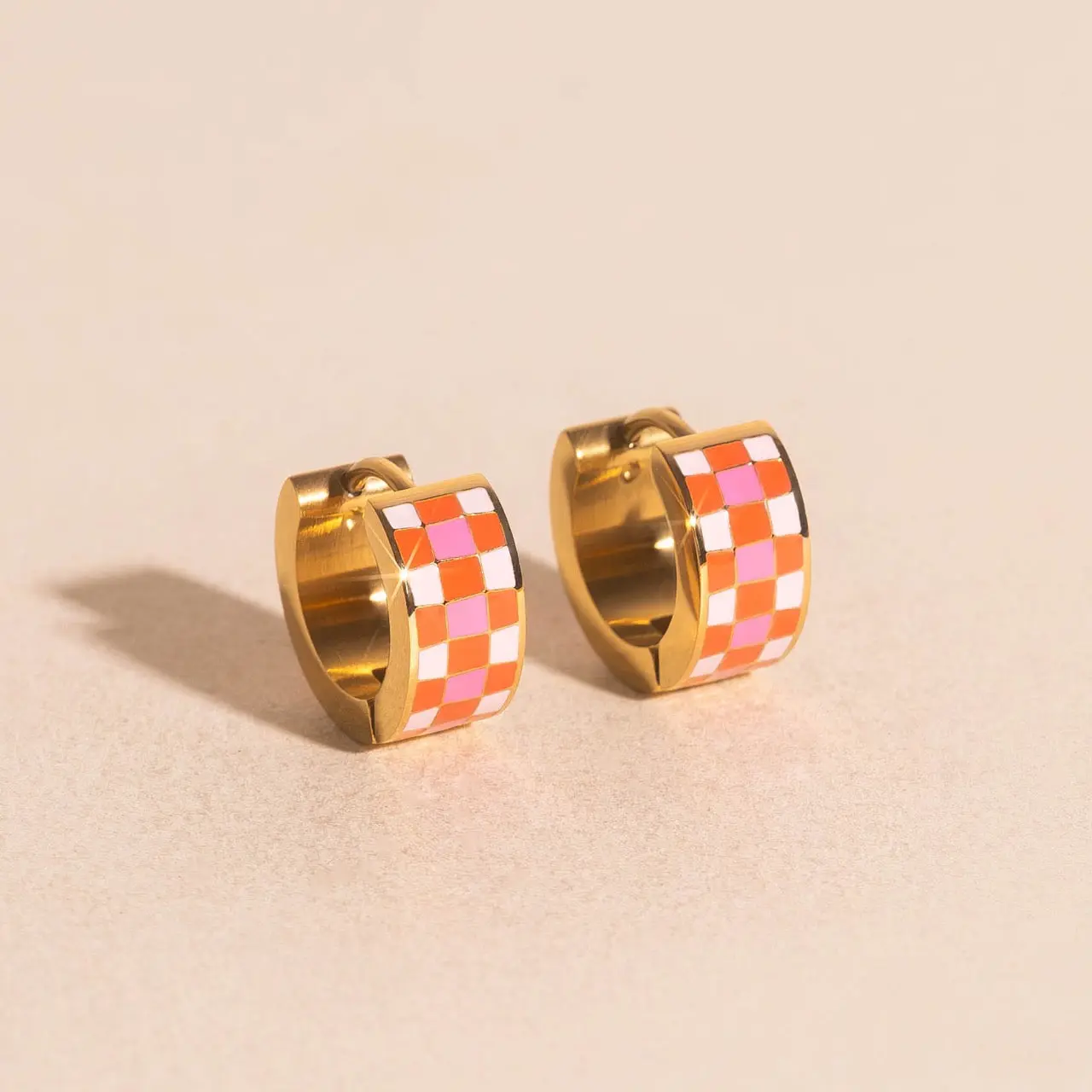 Miami Checkered Super Chunky Huggie Hoop Earrings