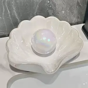 Shell-Shaped Ceramic Soap Dish & Jewelry Tray, Elegant Bathroom Accessory, Perfect for Storing Soaps, Rings, Earrings, Ideal Gift for Women