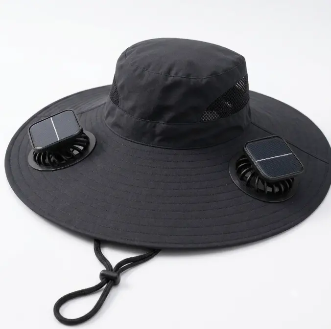 Solar Fan Hat with 2 Built-In Fans, Wide Brim, Breathable Mesh & Adjustable Chin Strap for Fishing, Gardening, Outdoor Activities (Gifts for Outdoor Enthusiasts)