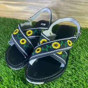 Crossed Huarache Sandals with Sunflower Embroidery and Comfortable Design for Everyday Wear Summer Footwear