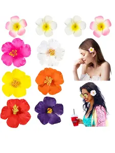 10pcs Hawaiian Flower Hair Clips, Women's Artificial Tropical Flower Hair Clips, Hibiscus Flower Hair Clip, Bohemian Style, Fashionable, Elegant, Minimalist, Solid Color, Beach Hair Clip