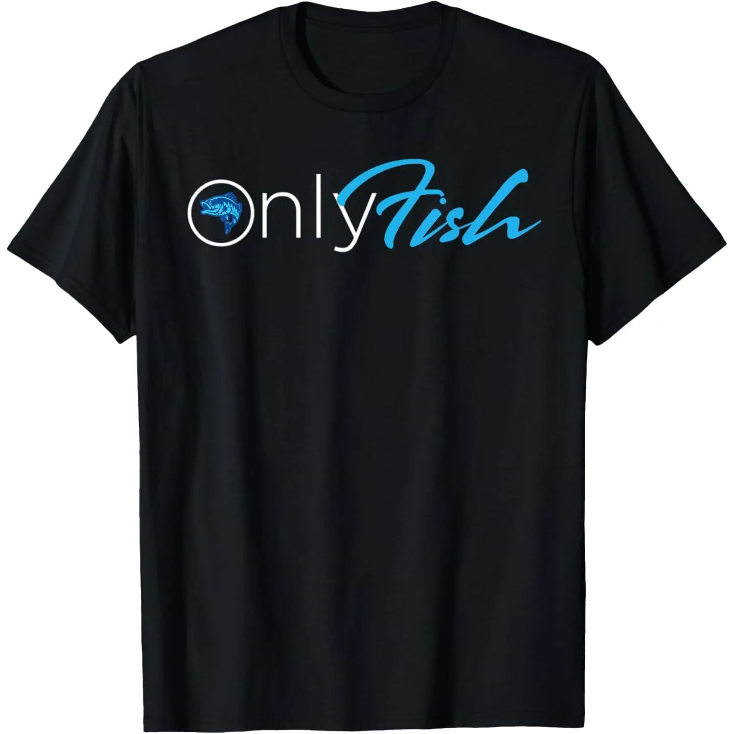Onlyfish Unisex Basic Casual Print Cotton Short Sleeve Round Neck Black T-Shirt, Made in USA, Shortsleeve, Simple, Soft, Straight, Top, Menswear, Everyday
