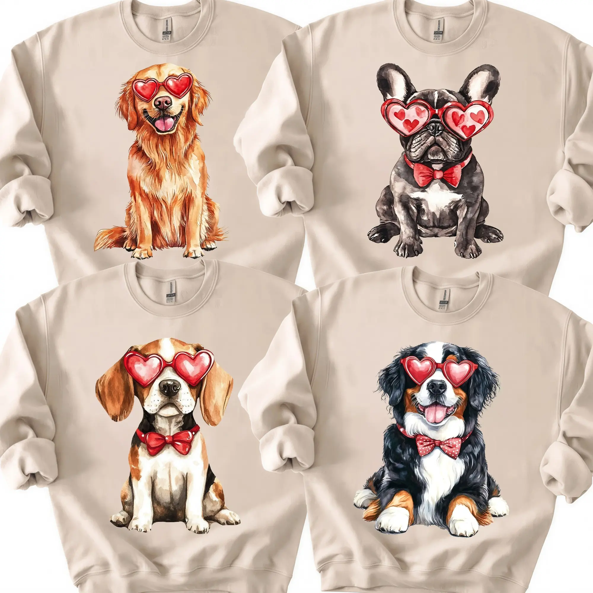 Puppy Love Dog Sand Sweatshirt, 40 Dog Breeds in Adorable Heart Shaped Glasses,  Puppy Love Watercolor  Sweatshirt, Dog Owner Gift