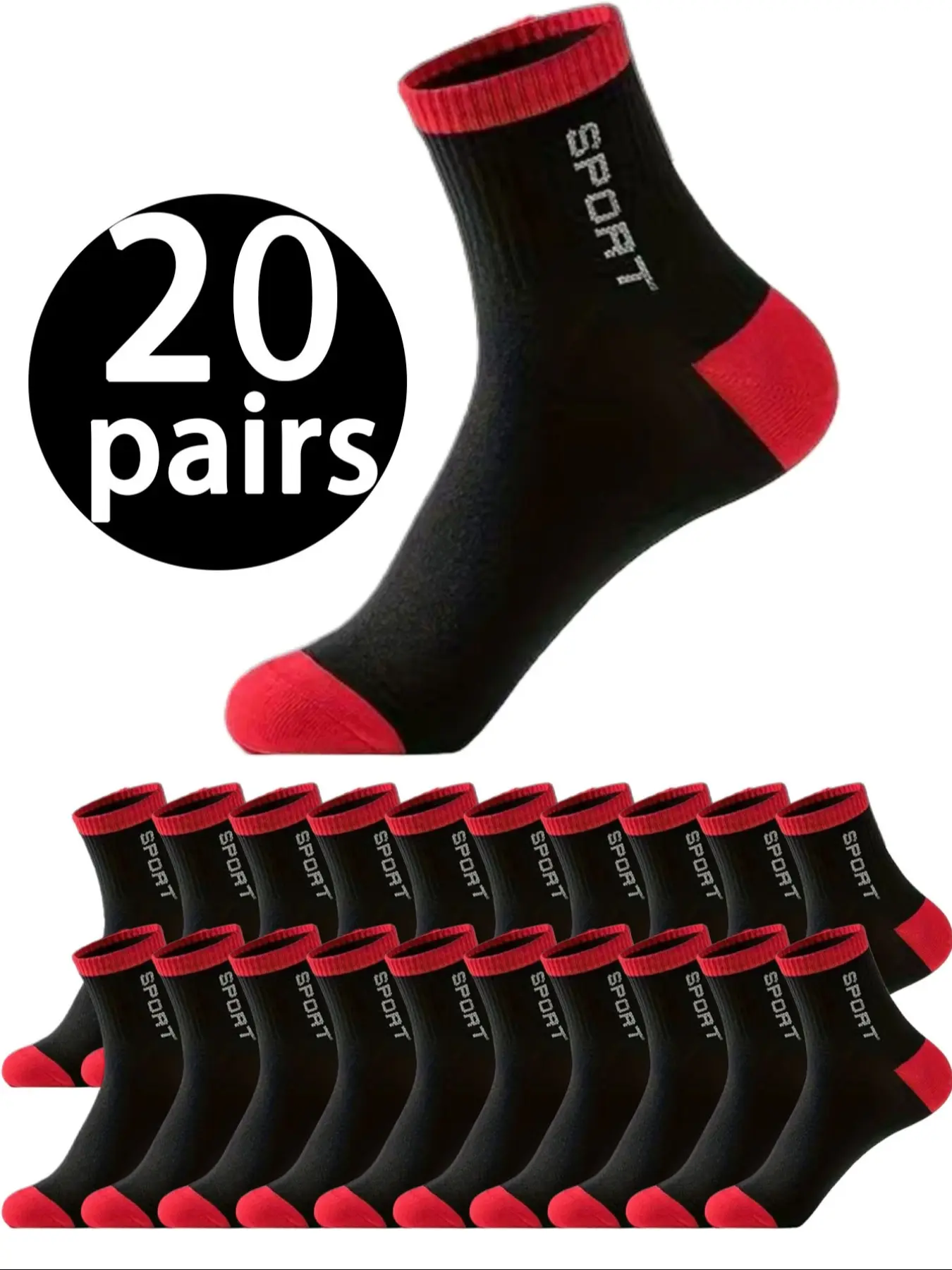 20 Pairs of Men's Mid-Calf Socks Men's High-Stretch Socks Soft, Stretchy, Comfortable, Breathable Socks Suitable for Men and Women for Daily Wear Spring and Summer Athletic Socks Breathable Polyester Socks Sports Socks