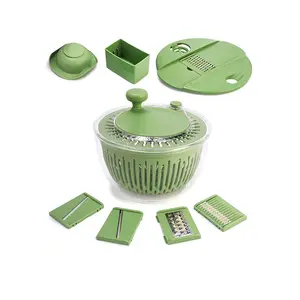 5 in 1 Large Salad Spinner with Vegetable Chopper, Drainer, Bowl and Colander, Multifunctional Lettuce Dehydrator Fruit Kitchen Utensils Kitchenware Green