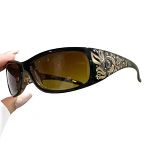 Y2K retro rhinestone decorated tinted lens sunglasses, fashionable PC frame sunglasses, suitable for daily use, fashion accessories for outdoor activities Lightweight Polarized Sports Unisex Square Small Oval Women's Glasses