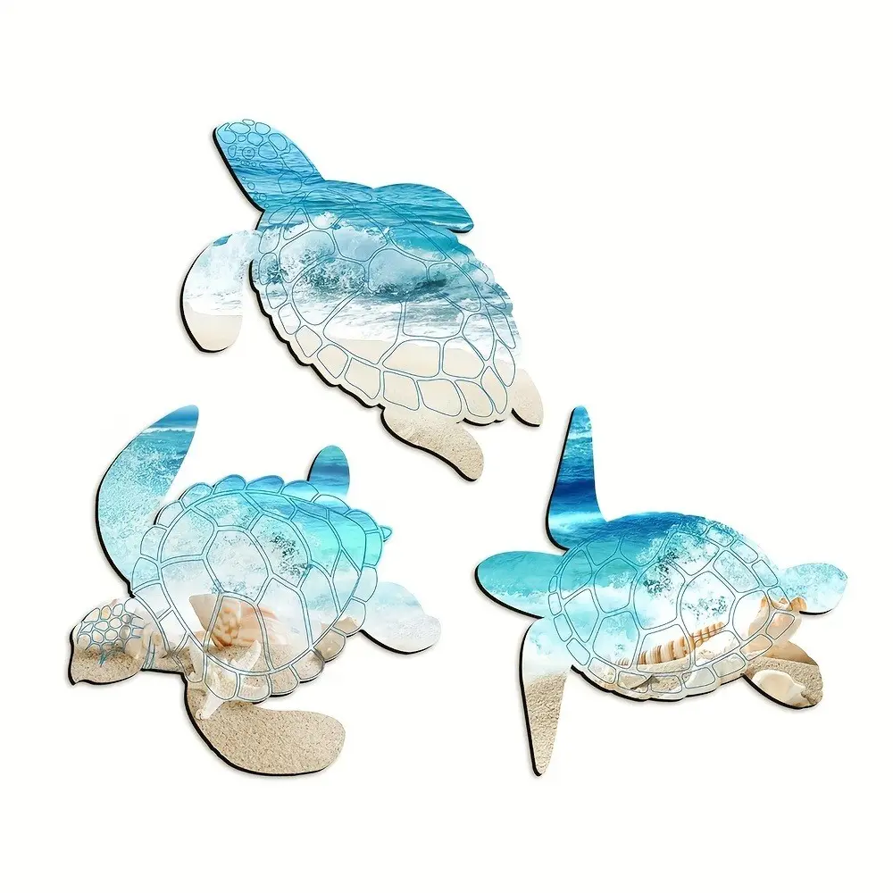 Wooden Turtle Beach Wall Decor Set, Ocean Theme Bathroom Decoration, Summer Themed Modern Home Decor Aesthetic Wall Decor Indoor Outdoor Office Bedroom Wall Art, Decoration Items