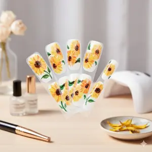 Sunflower Nail Sticker Set: Water Transfer Foils, Easy Peel, Eco-Friendly & waterproof. Fashion-Ready, Reusable Designs Compatible with all Nail Types & Gel Polish. Gentle Removal & portable.