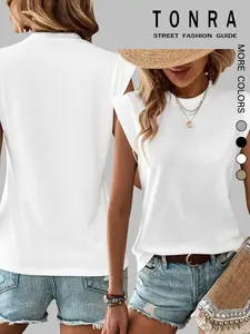 Women's Summer Casual Basic Loose-Fitting Lightweight Sleeveless Top, Round Neck Short Sleeve Plain Knit Blouse, Versatile Fitted Tee for All Seasons